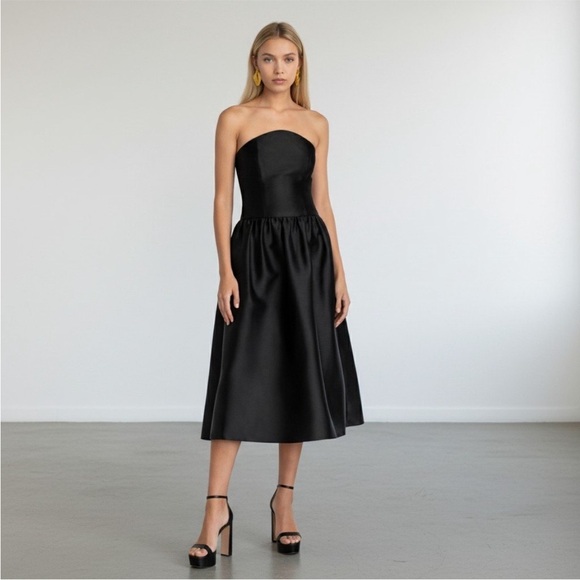 New Self Portrait Black Taffeta Midi Dress size US 12
